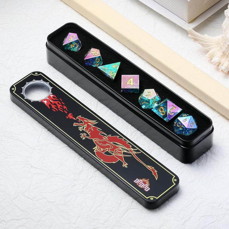 DNDND Iridescent Plating Sharp DND Dice, Handmade Resin Sharp Edge D&D Die with Gift Case for Dungeons and Dragon Tabletop Games (Iridescent Plating) - Image 3